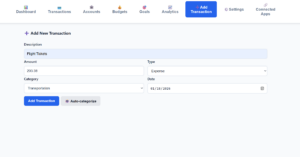 Add Transaction Tab for Personal Finance Tracker application