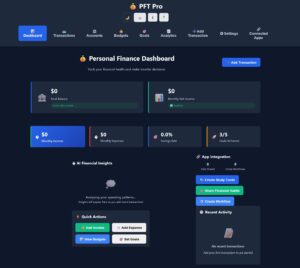 Dashboard (Dark Variant) Tab for Personal Finance Tracker application