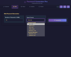Showing Bulk tab for the Password Generator application