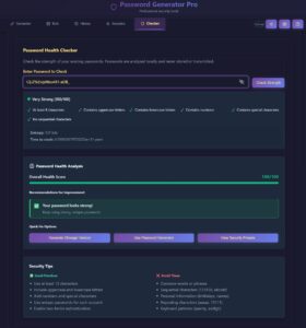 Password Strength Checker tab for the Password Generator application