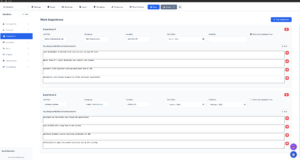 Experience Tab for the Resume Building application