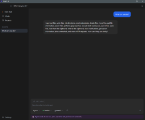 Asking LLM what it can do in New Chat tab for the Stealth application